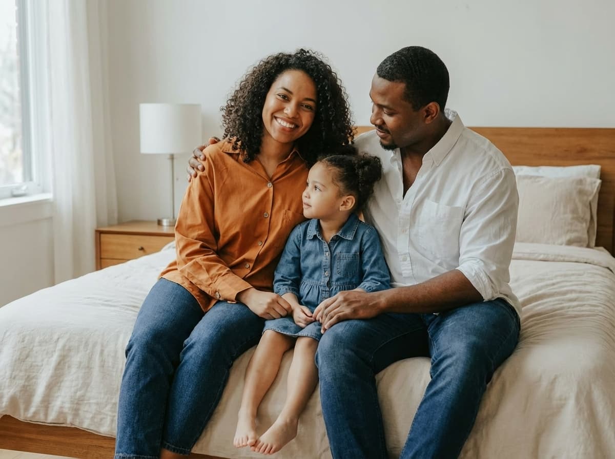 Parents and their daughter sitting together