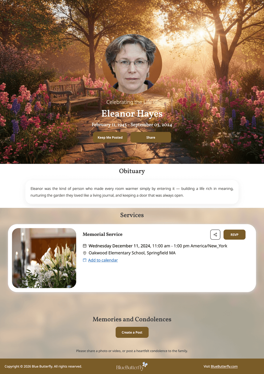 Memorial page template — Templates · Golden Legacy